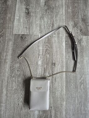 kate spade Pebble Leather Crossbody Bag in light gray with gold hardware